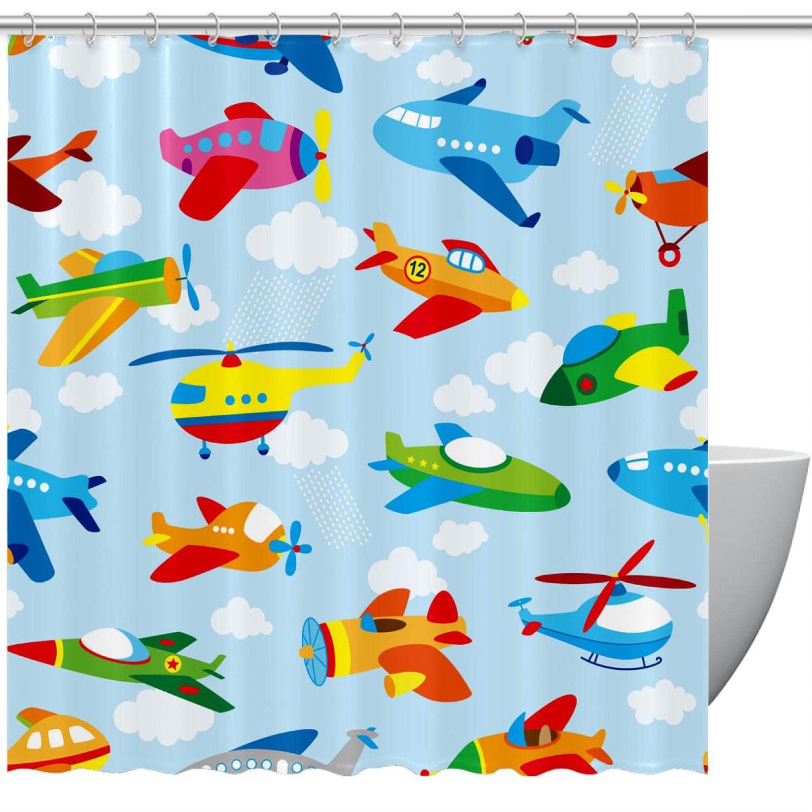 Rideau de douche en tissu imperméable et lavable avec motif avion