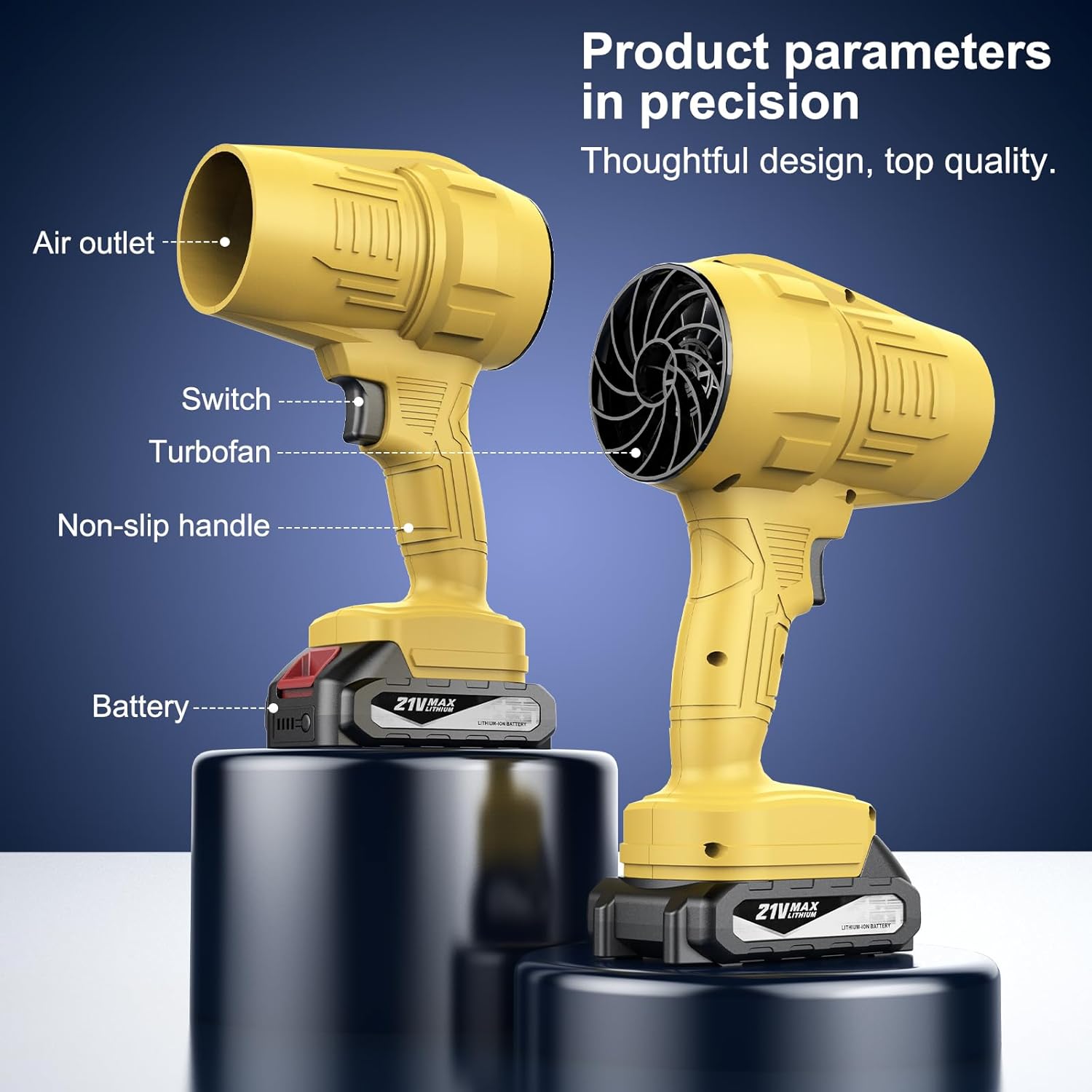 MGYM Portable Leaf Blower Cordless, 300000RPM High Speed Dust Cleaner Small Handheld Turbo Jet Blower with 2 Batteries and Charger for Car/Keyboard/Patio/Lawn Cleaning and Snow Removal (Yellow)
