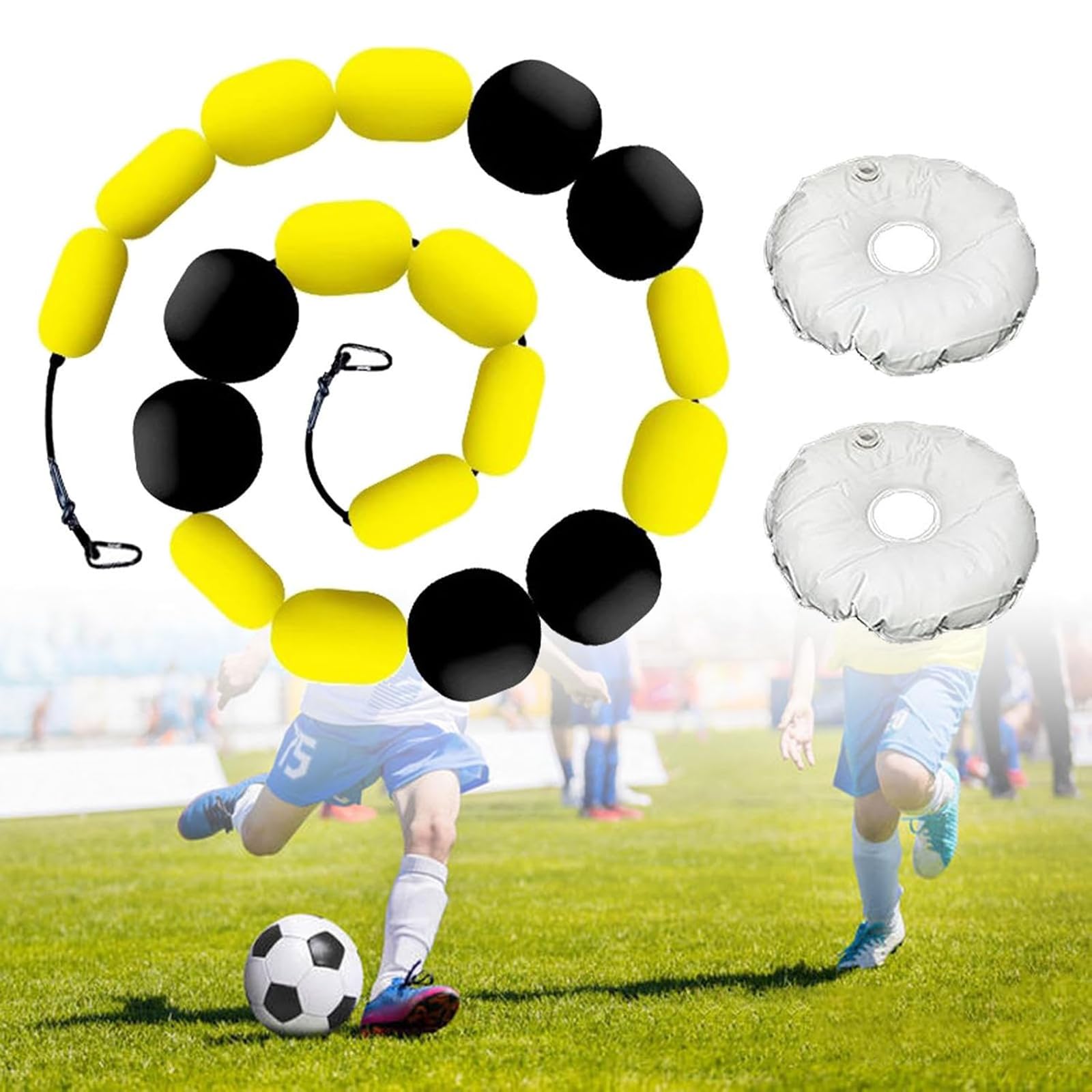 Cadena de Rebote para Entrenamiento, Equipo de Entrenamiento para porteros de 2,5 m, Deflector de una Sola línea con 2 Bolsas de Agua, Accesorios de Entrenamiento de fútbol para niños, Estudiantes