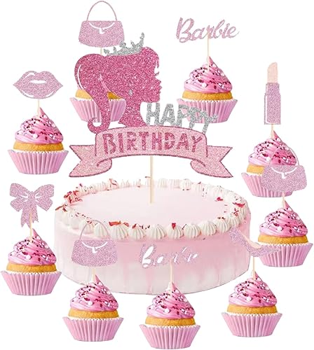 Paquete de 13 adornos para tartas de Barbies para niños, decoración de fiesta de cumpleaños, decoración de pasteles