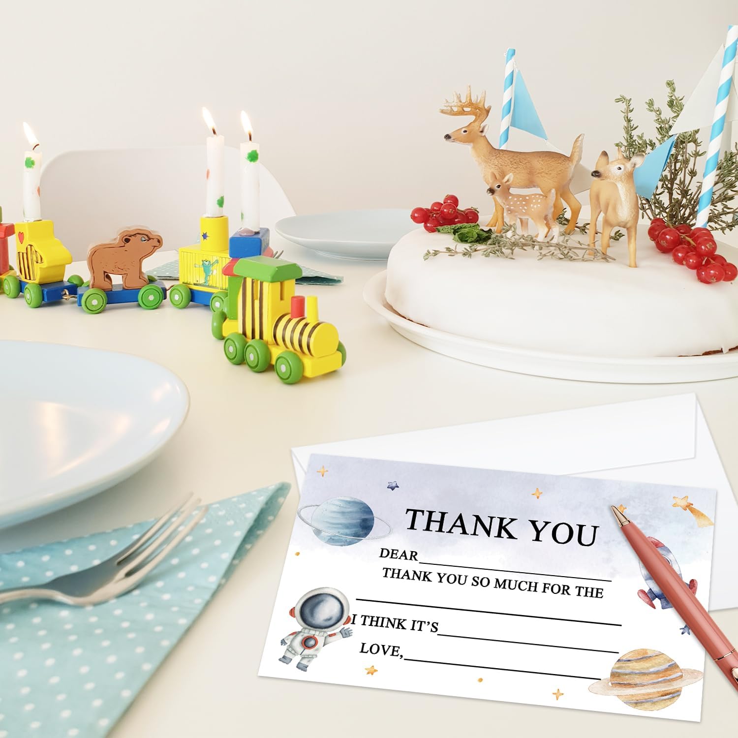 Astronaut Kids Birthday Party Thank You Cards, 20 Outer Space Fill In the Blank Thank You Cards for Kids Teen, Birthday Graduation Party Thank You Notes For Boys or Girls -03 - Image 3