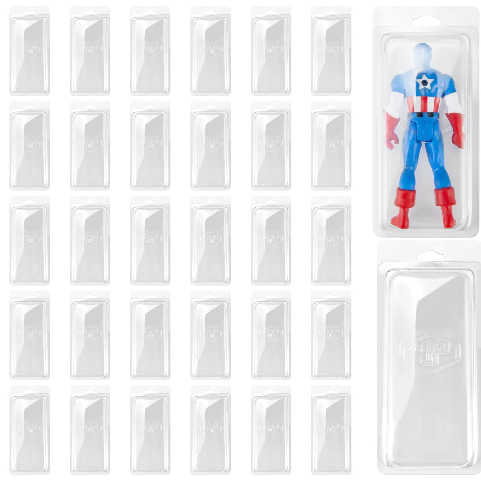 SIXPOINTS 30 Pack Action Figure Display Case - Inspired Blister Clamshell Protective Case,Compatible with Small Loose 3.75" Action Figure ,Prevent Scratches PET Protector