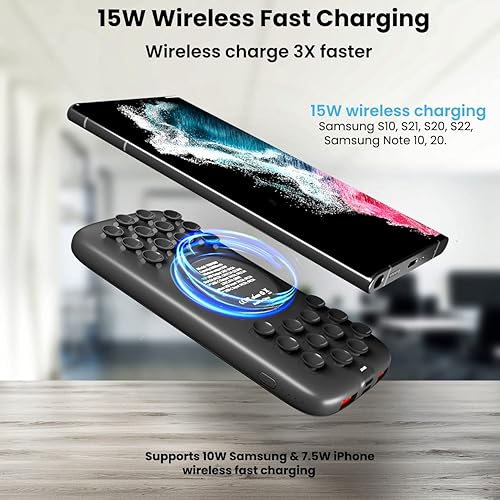 Miniatura 4 de Banco de energía inalámbrico de 10000 mAh y 15 W con ventosas antideslizantes y soporte, carga rápida USB-C de 20 W compatible con iPhone 16, 15,