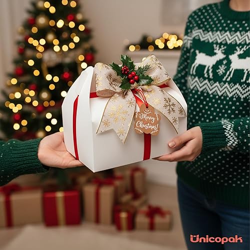Miniatura 5 de UnicoPak 30 cajas grandes de 9 x 6 x 6 pulgadas, cajas de regalo blancas con asas, cajas de panadería, cajas de regalo, cajas de papel para llevar,