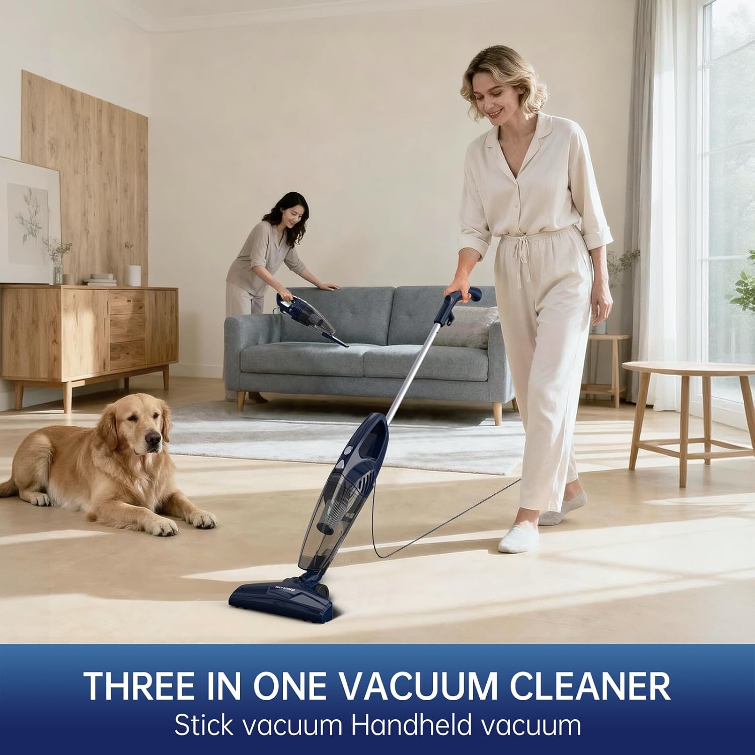 Corded Stick Vacuum for Pet Hair & Hard Floors - Lightweight, 3-in-1 Handheld with 180°Left-Right Steering, 14KPA Powerful Suction on Low-Pile Carpet, HEPA Filter, 16.4ft Cord, 0.7L Capacity (VA001) - Image 3