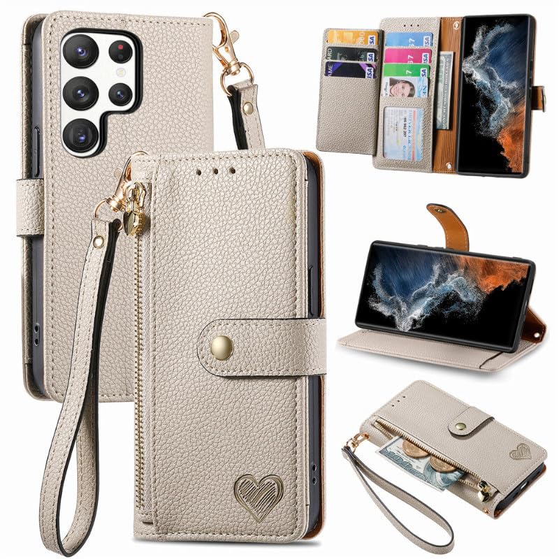 Étui portefeuille Samsung S24 Plus idéal pour voyager léger en gris