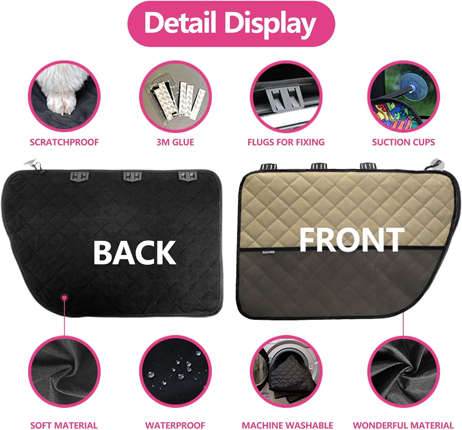 2PCS Car Door Protector for Dogs Pet Car Cover-Waterproof Scratchproof Nonslip Durable Machine Washable (2 Packs Universal Fit) (Cream)