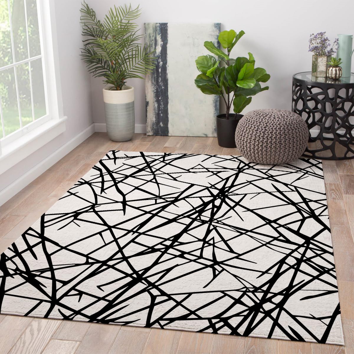 Tapis lavable et antidérapant de 150x210 cm avec motifs géométriques fins