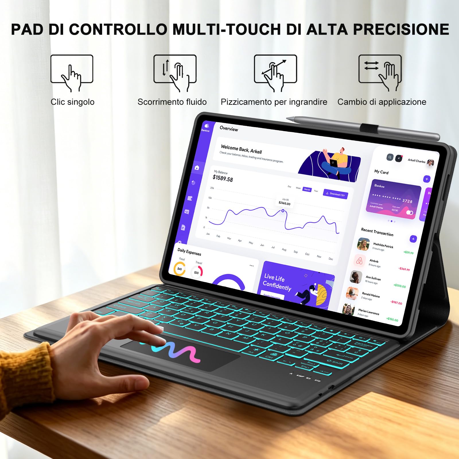 FOGARI Per Honor Pad 10 2025 12.1 Pollici Cover Tastiera | Custodia Tastiera Bluetooth Rimovibile con Touchpad per Ufficio/Studio/Scrittura, Keyboard Wireless Portatile, Nero