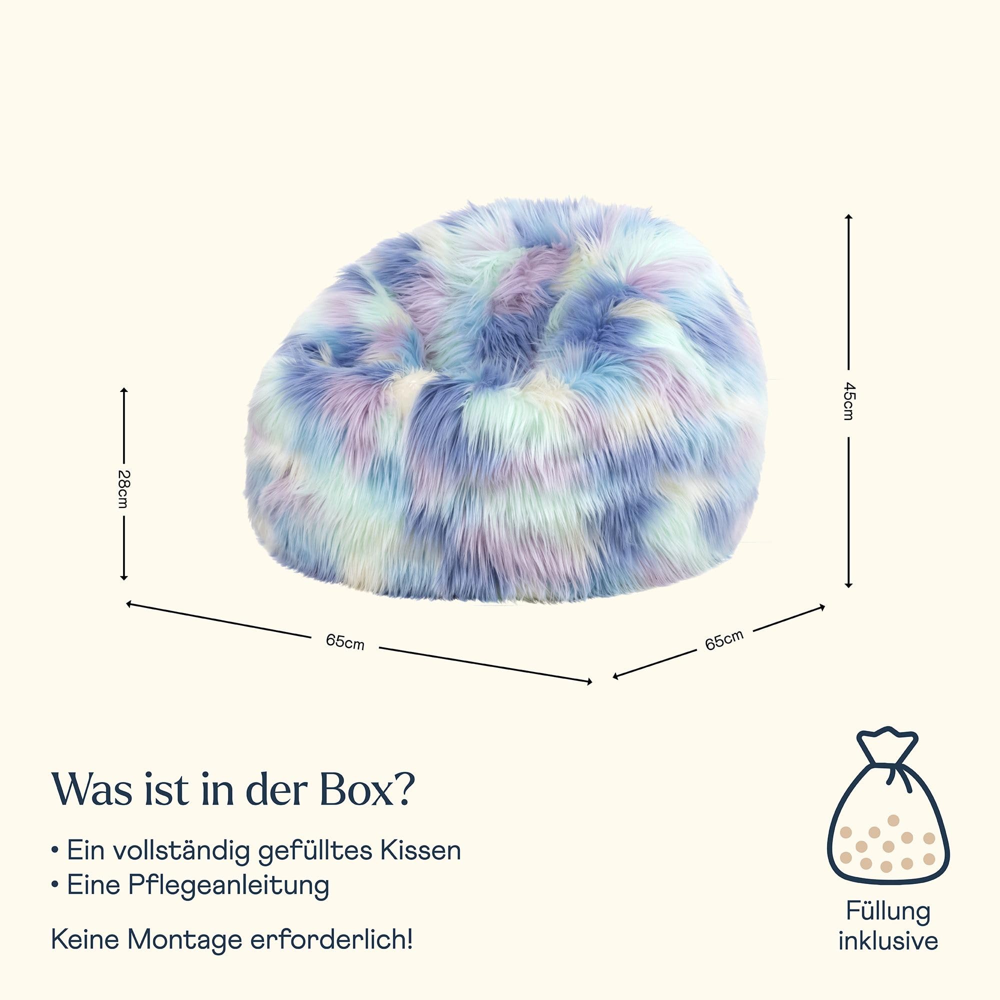 Icon Kingston Sitzsack Kinder, Unicorn, Flauschiger Kunstpelzstoff, Sitzsack Flauschig mit Füllung, Bequemer Kinder Sessel, Kuschelsessel, Lese Sessel, Schlafzimmer, Kinderzimmer, Spielzimmer