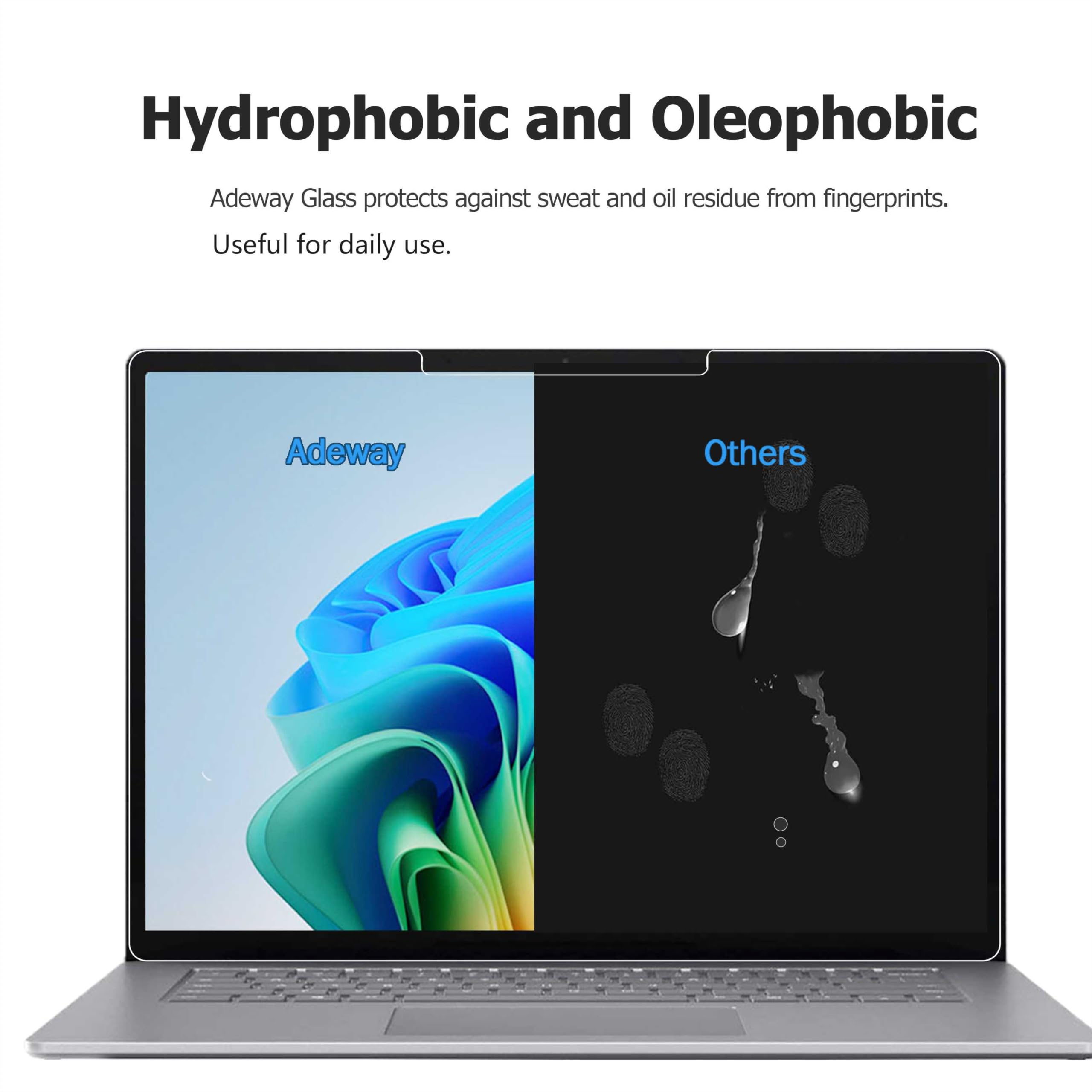 Adeway Protector de pantalla de vidrio templado Surface Laptop de 13" (2025), UltraGlass 9H+, resistente a arañazos, caídas, huellas dactilares, claridad HD, pack 2.