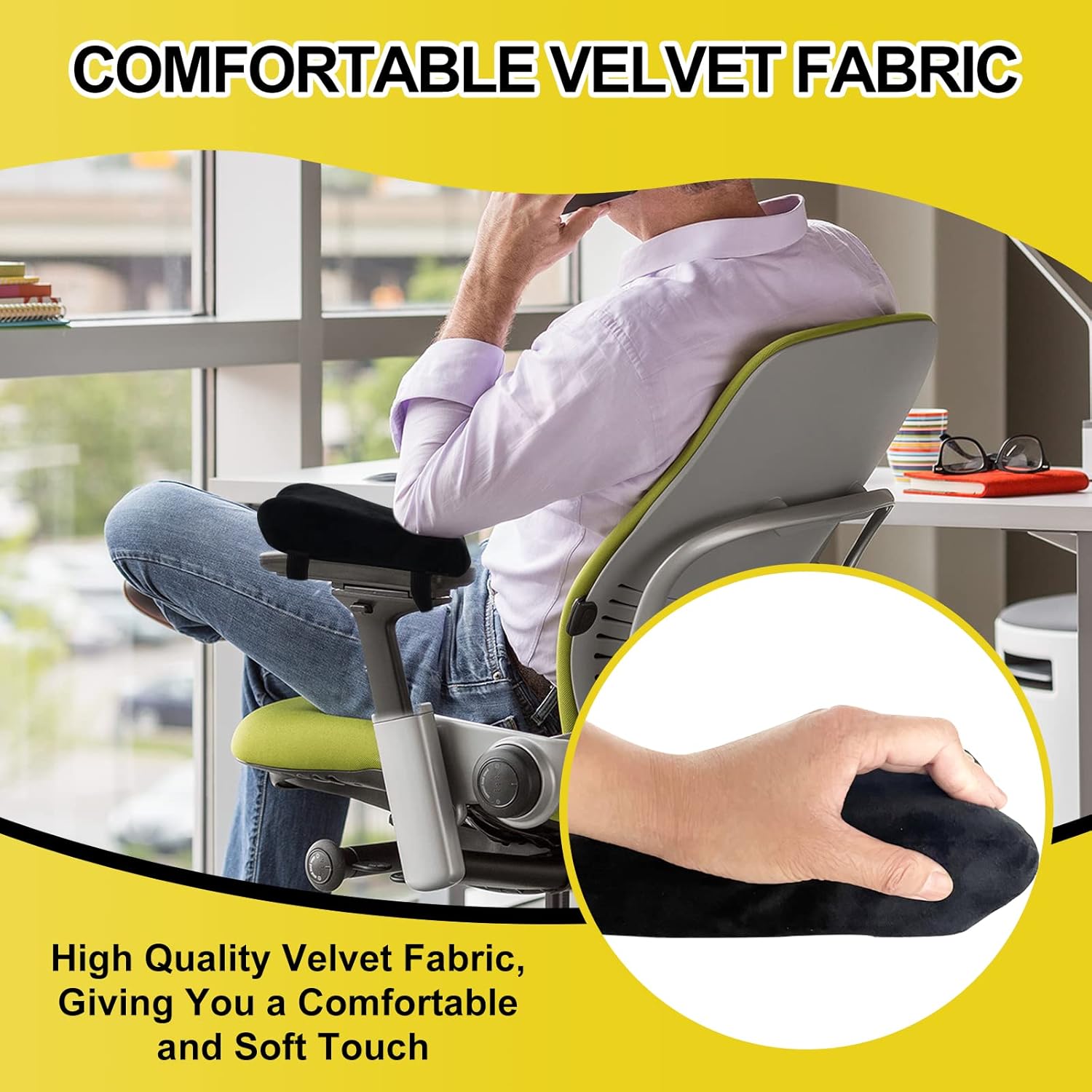 Ergonomic Office Chair Arm Pads, Memory Foam Armrest Pads for Office Chair Gaming Chair Arm Rest Covers for Desk Chair, Armrest Cushions for Elbow Pressure Relief (Set of 2)