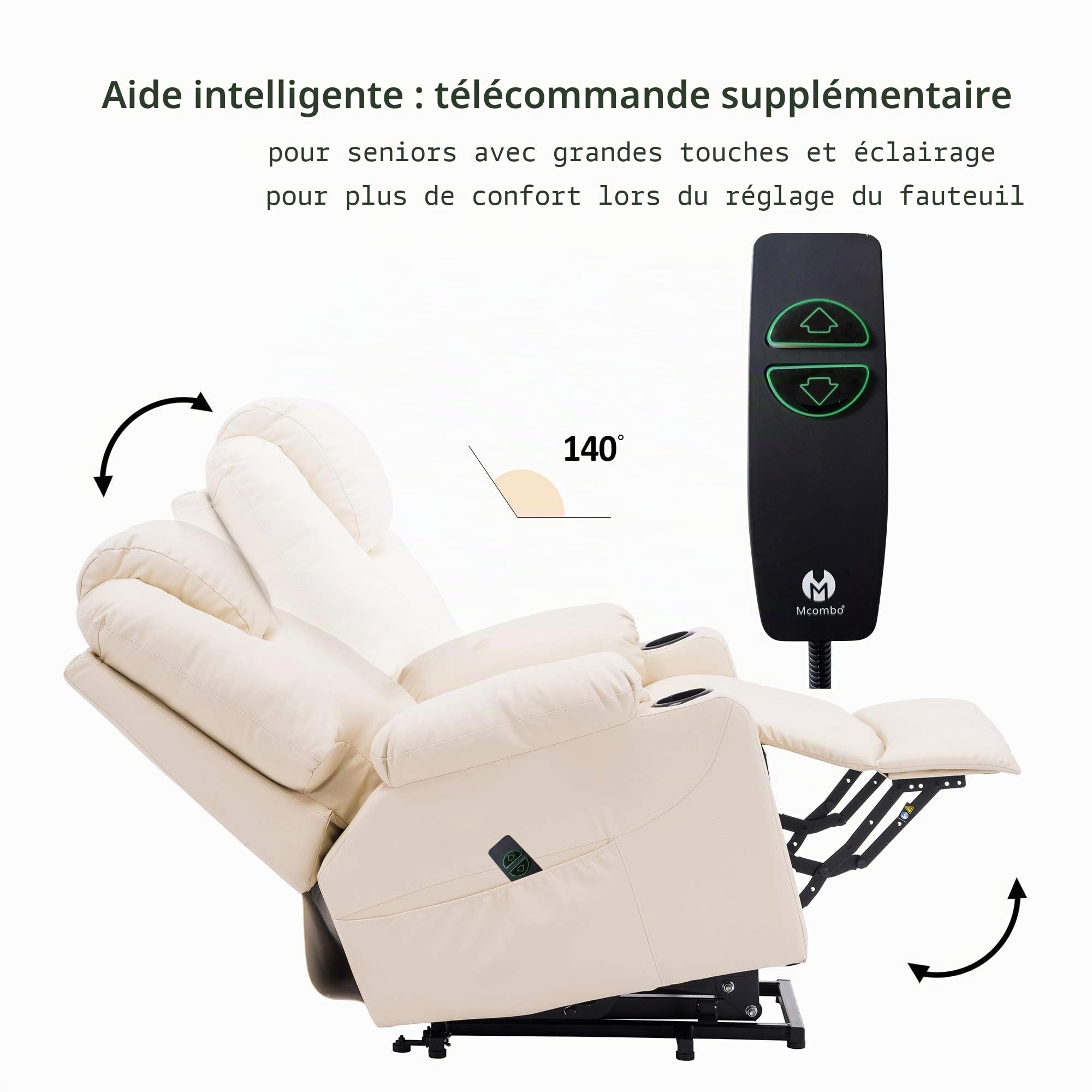 MCombo Fauteuil de massage électrique inclinable et vibrant (blanc crème)