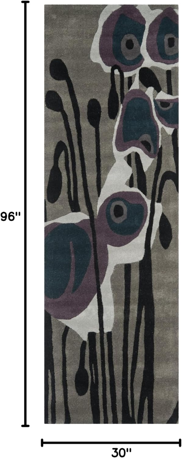 SAFAVIEH Soho Collection 2'6" x 8' Grey/Blue SOH853A Handmade Abstract Premium Wool Runner Rug