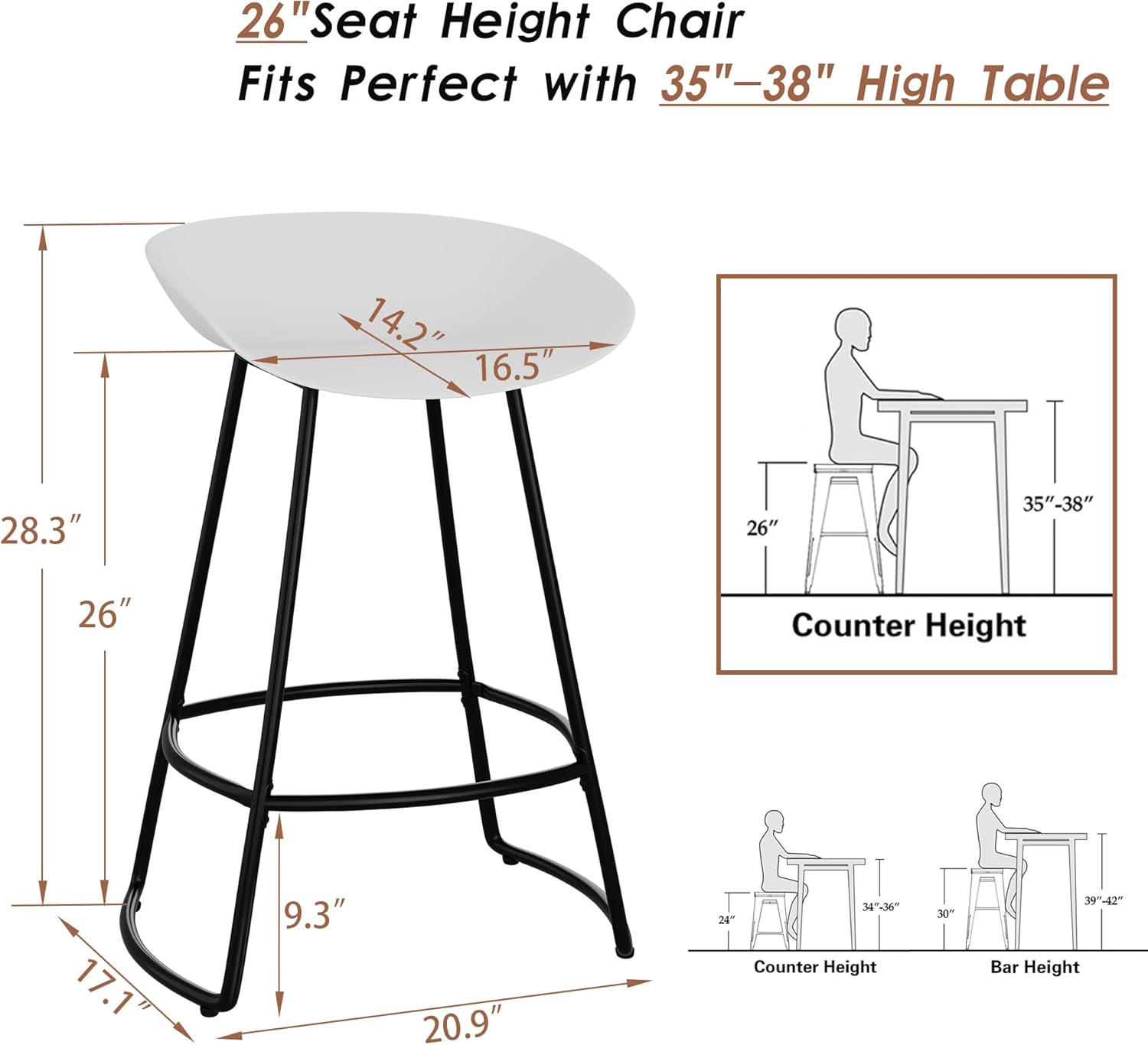 WENTMENT Bar Stools Set of 4 Swivel Bar Chairs Counter Height Bar Stools 26" Counter Stools with Plastic Seat Modern Bar Stools for Kitchen Island with Metal Leg, White