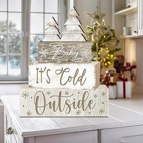 Miniatura 7 de 4 piezas de decoraciones de Navidad para interior - Decoración de mesa de árbol de Navidad para el hogar - Centro de mesa de madera para la mesa -