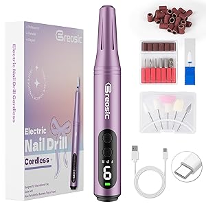 Breosic Torno para Uñas Profesional 35000 RPM-Torno para Uñas 12 en 1 con Lima Eléctrica Uñas Nail Drill,Brocas,Kit/Set Manicura y Pedicura,Carga USB-C 9 Velocidades para Salón DIY Gel/Acrílicas