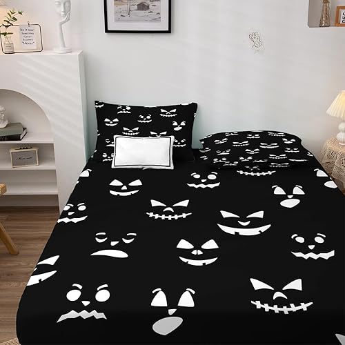 Miniatura 117 de Sábanas de murciélago tamaño individual – Juego de sábanas de Halloween para niños y niñas, juego de sábanas en blanco y negro, microfibra suave