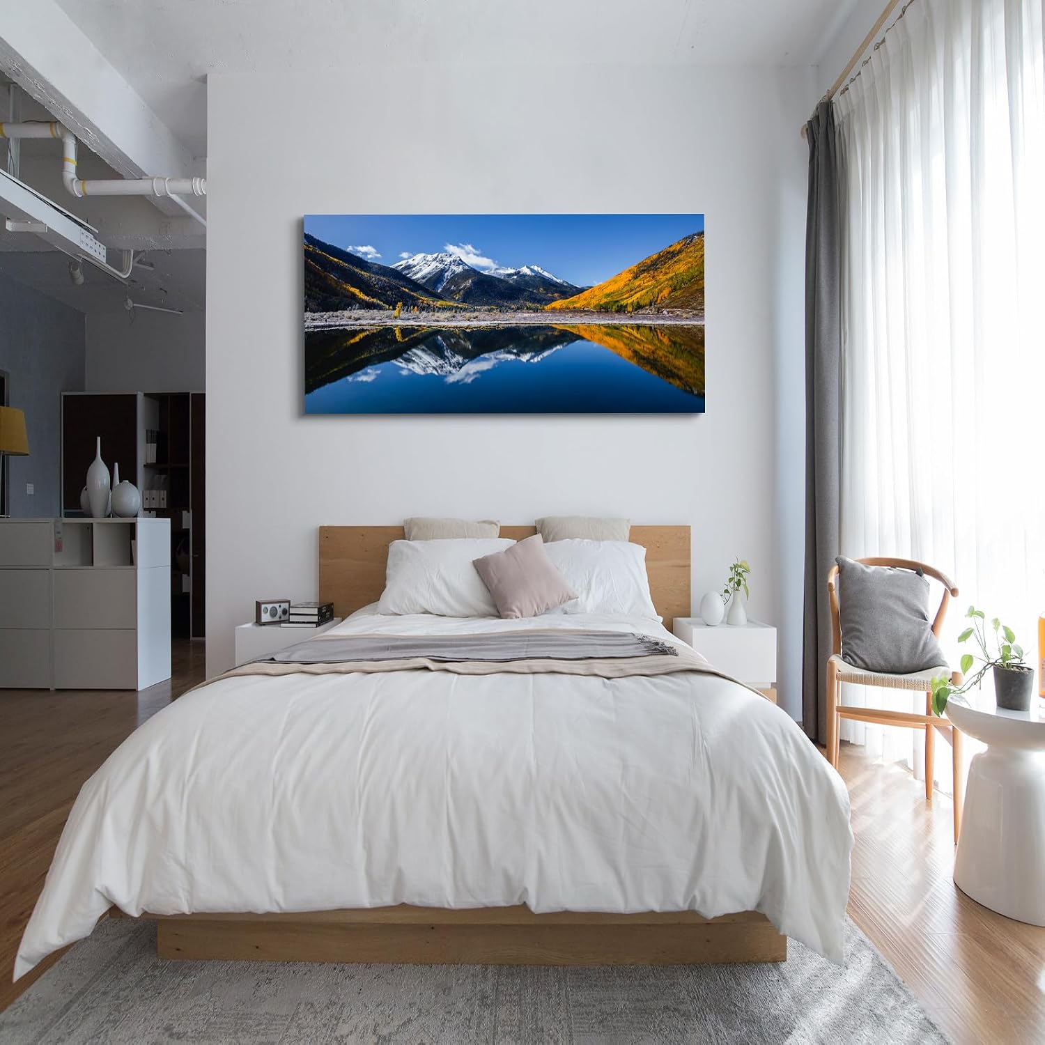 Craftline - Mountain Canvas Wall Art USA Colorado Maroon Bells Nature Photo Mountain Reflections in Lake Landscape Picture National Park Framed Artwork for Living Room Office Bedroom Decor 32x16inch