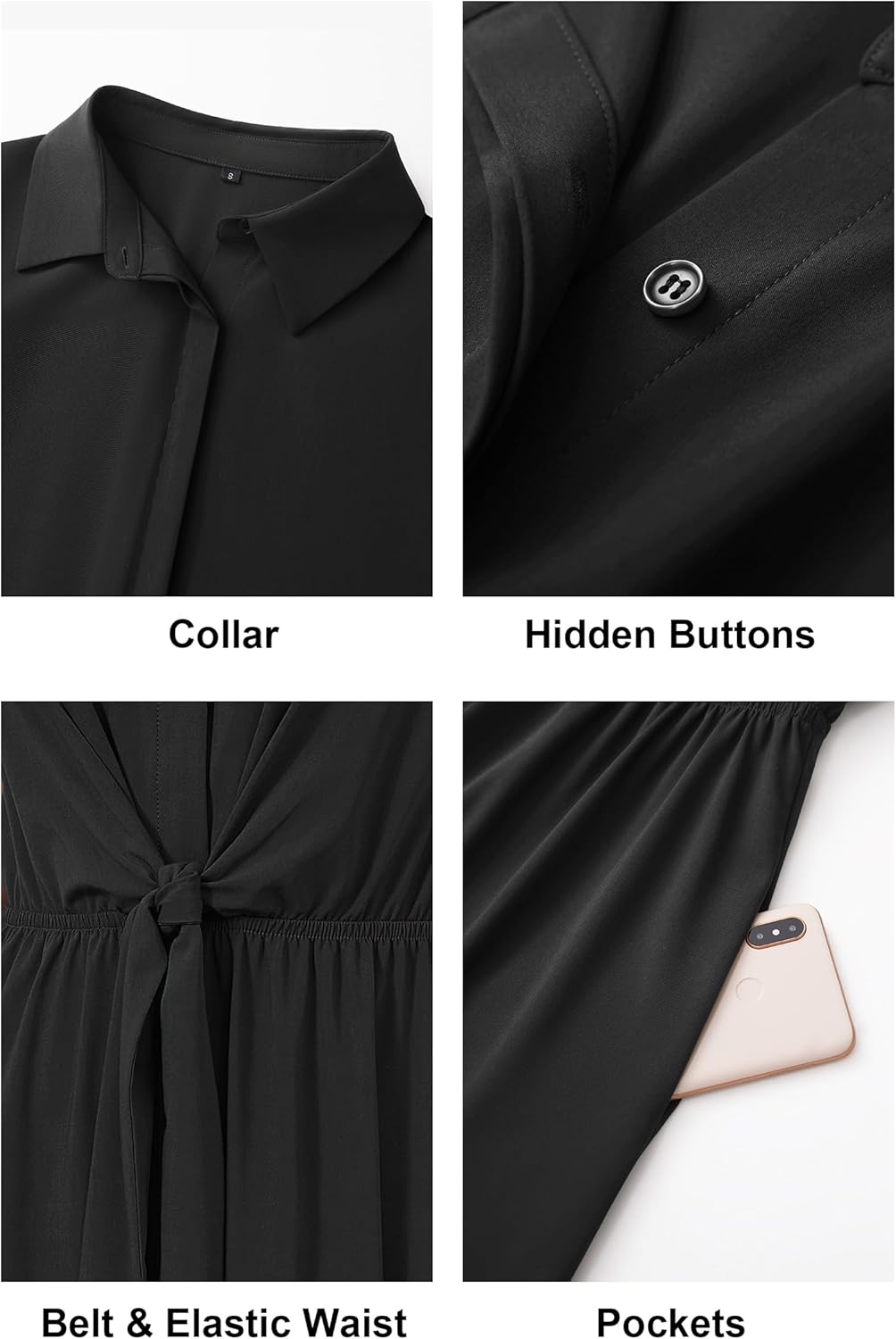 Newshows Womens Wear to Work Teacher Business Casual Outfits Long Dresses Tie Waist Shirt Dress Attire with Pockets - Image 7