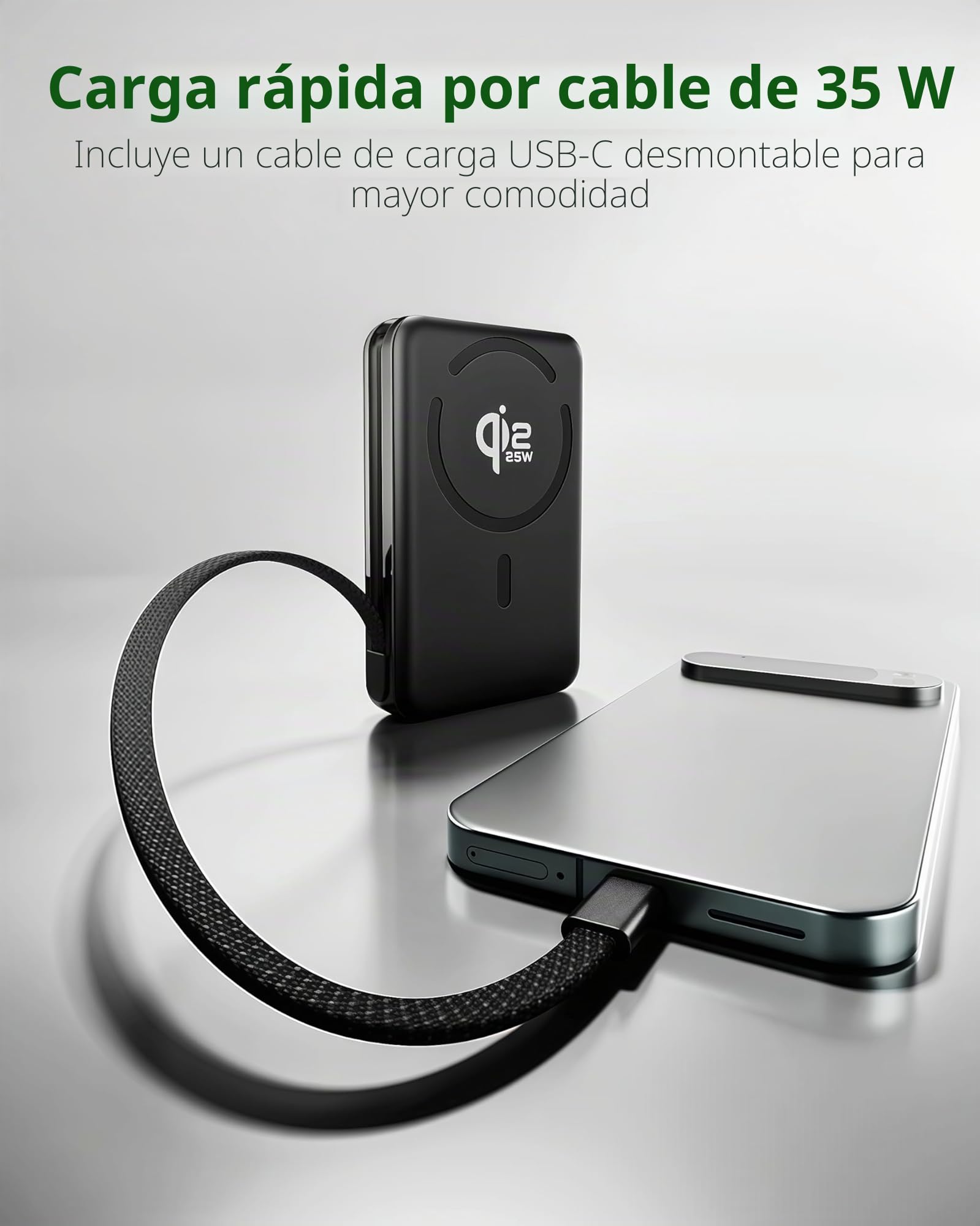 KU XIU 25W Qi2.2-Certificado Estado-Sólido Bateria Externa Carga Rapida para MagSafe, 10 000 mAh Power Bank Magnetico con Cable y Soporte Integrado, Bateria Portatil para iPhone 17/16/15/14/13 Series | 25W inalámbrico, PD 35W carga rápida, cable USB-C int