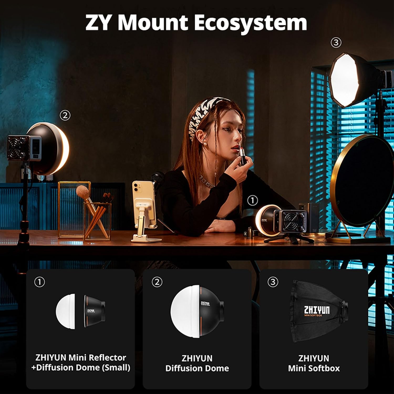 ZHIYUN Molus X60 RGB Combo 60W COB Video Light,LED Camera Light, Bi-Color 2700K-6500K CRI 95 TLCI 98 w/Grip Battery, APP Control 15 Scenes for Video Recording/Portrait Shooting/TVC