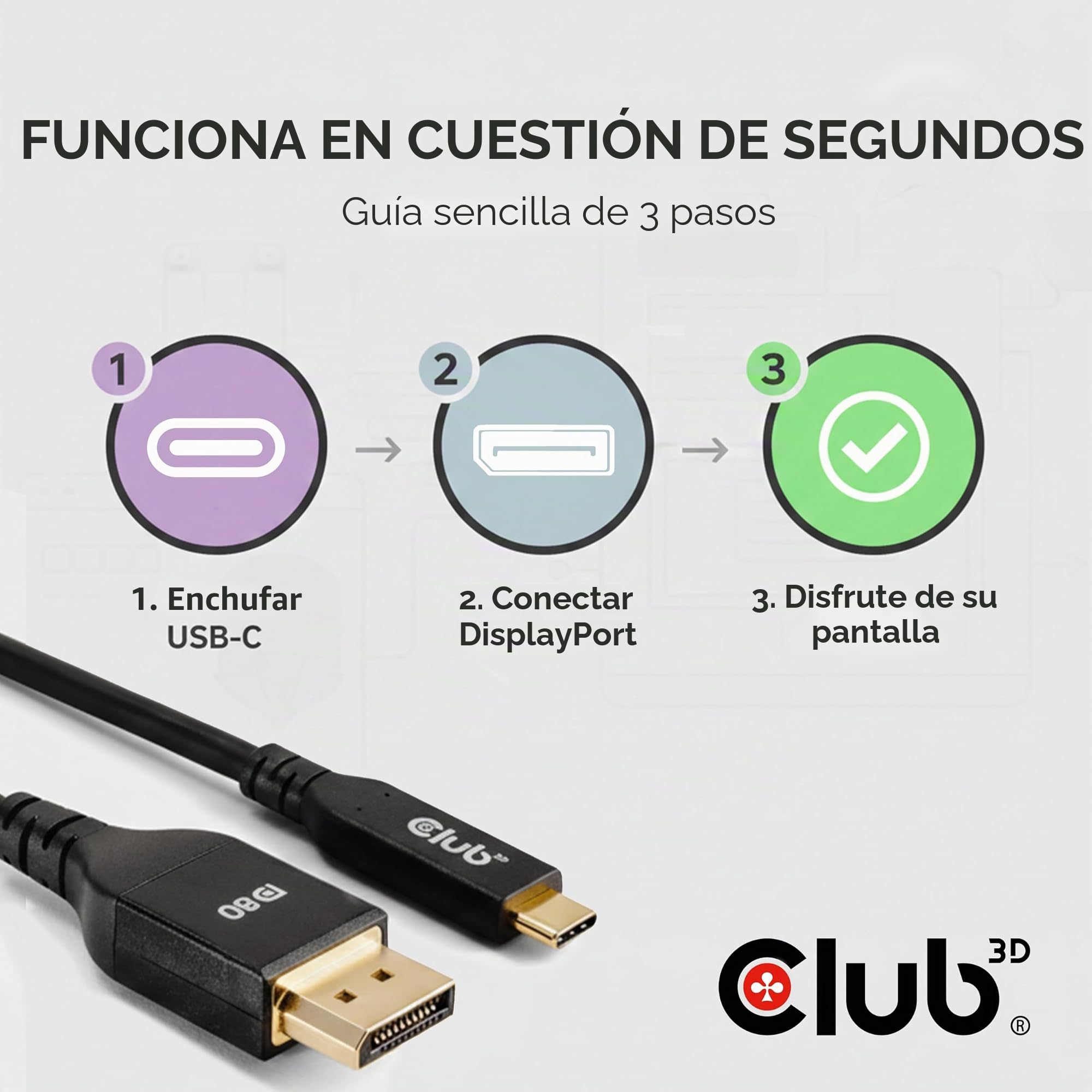 Club 3D CAC-1559 - Cable USB tipo C a DP 2.1 bidireccional VESA DP80 certificado M/M 1 m