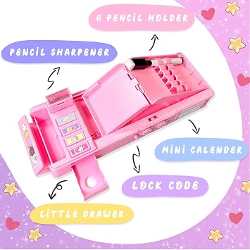 Pencil Case, Pen Case for Elementary School Students, Girls, and Boys, Opens on Both Sides, Multi-Functional, Includes Pencil Sharpener and Password Lock, Cute Stationery Purple Unicorn