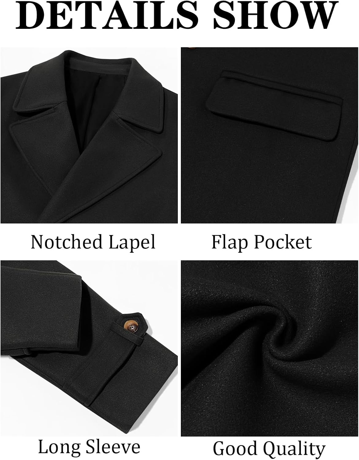 Runcati Mens Double Breasted Trench Coat Mid Long Jacket Notched Lapel Winter Chunky Warm Overcoat - Image 5