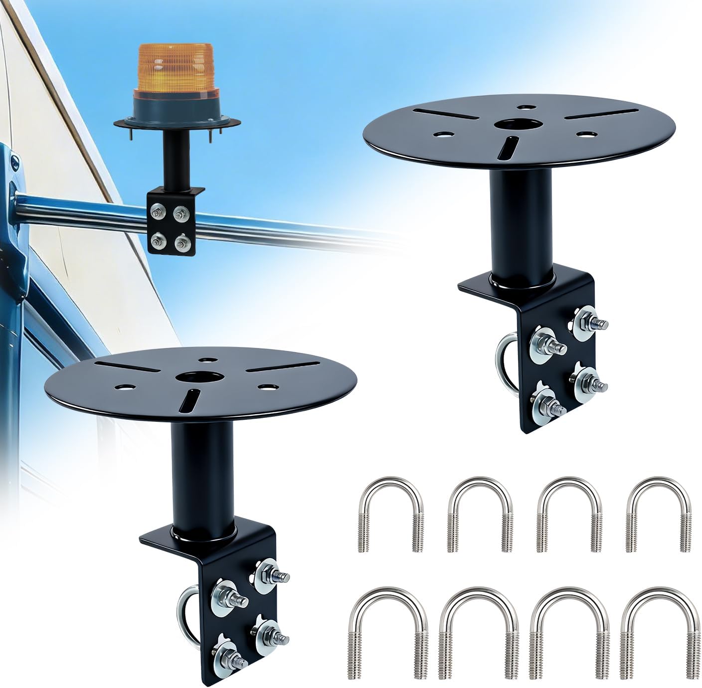 6 inch Diameter Strobe Light Mounting Bracket, Strobe Beacon Mount, Bolt-on Mount Safety Light Mount for Trucks Trailers, Rustproof, Fit All Warning/Beacon Lights, 2Pcs