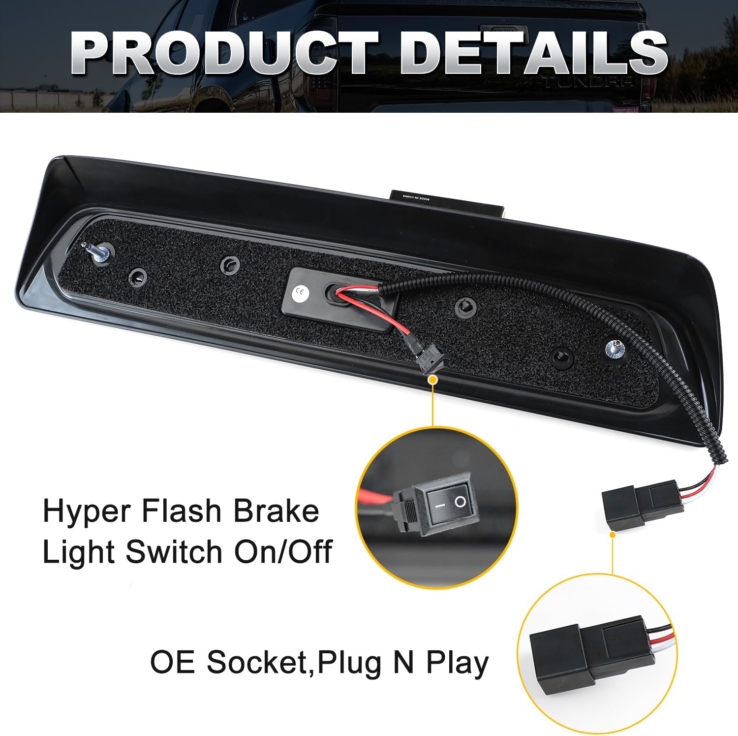 LED Third High Mount Brake Light For 2007-2021 Toy ota Tundra XK50 Pickup Trucks Red LED Strobe Rear 3rd Brake Center High Mount light & White LED Cargo Light Smoke Lens image 3