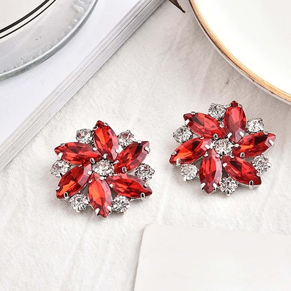 F Fityle 2Pcs Elegant Rhinestone Clips s Jewelry Decoration Crystal Buckle Heels Diamond for Brooches Flat Boots, Red - 4