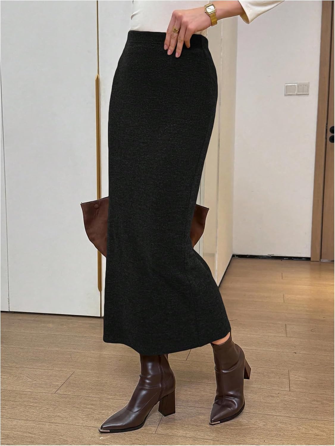SOLY HUX Women's Knit Skirt Elastic High Waisted Pencil Long Skirts Fall Winter Clothes