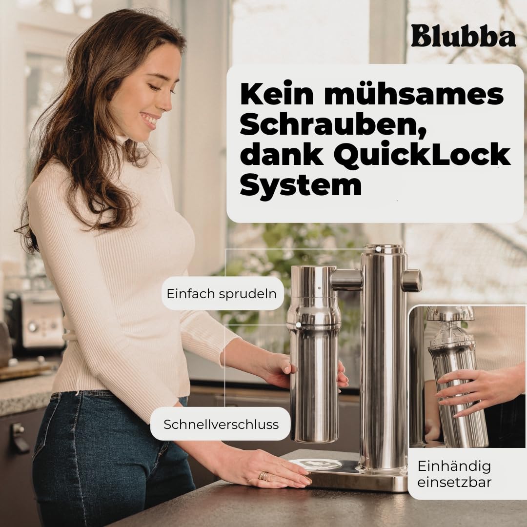 Wassersprudler Edelstahl mit Glasflasche 650 ml – BPA-frei, geschmacksneutral, spülmaschinengeeignet. Edle Sodamaschine für feinperliges Sprudelwasser. Soda Maker.
