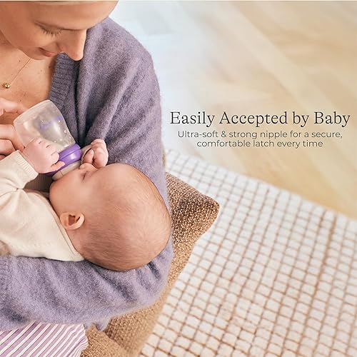 Miniatura 2 de Lansinoh Biberón anticólico para bebés lactantes, 5 onzas, 1 unidad, incluye 1 pezón de flujo lento, tamaño S y tapa apilable