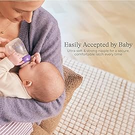 Lansinoh Anti-Colic Baby Bottle for Breastfeeding Babies, 5 Ounces, 1 Count, Includes 1 Slow Flow Nipple, Size S and Stackable Lid