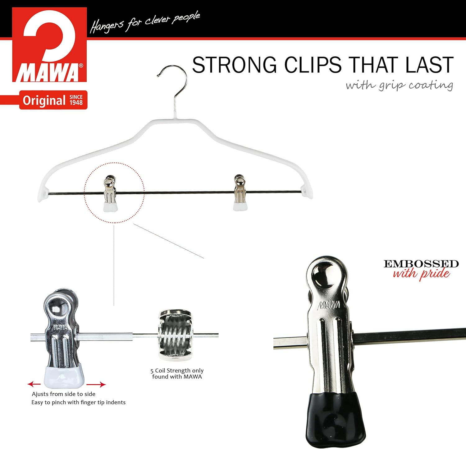 Mawa by Reston Lloyd Silhouette Series Non Slip Space Saving Hanger with Pant Clips, Style 40/FK,Set of 70, White