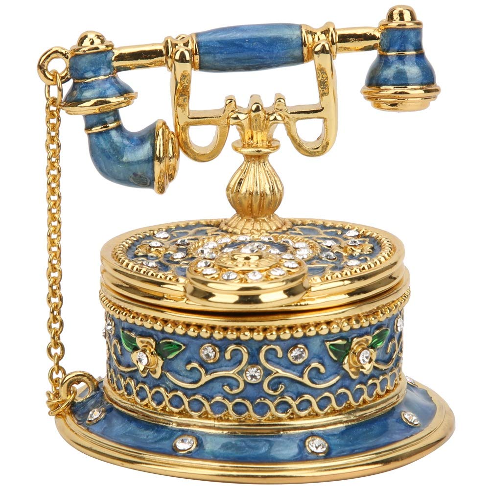 Trinket Boxes, Retro Telephone Model Zinc Alloy Trinket Vintage Enamel Telephone Figurine Craft Decoration