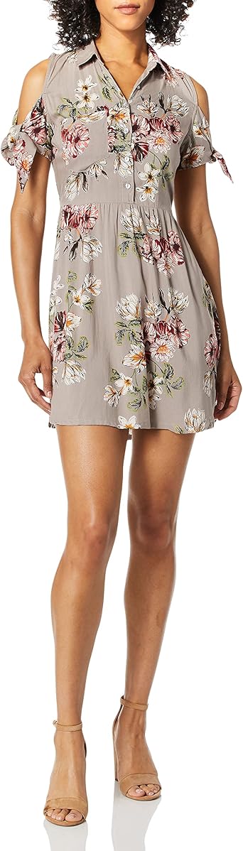 Angie Womens Button Front Tie Sleeve Dress
