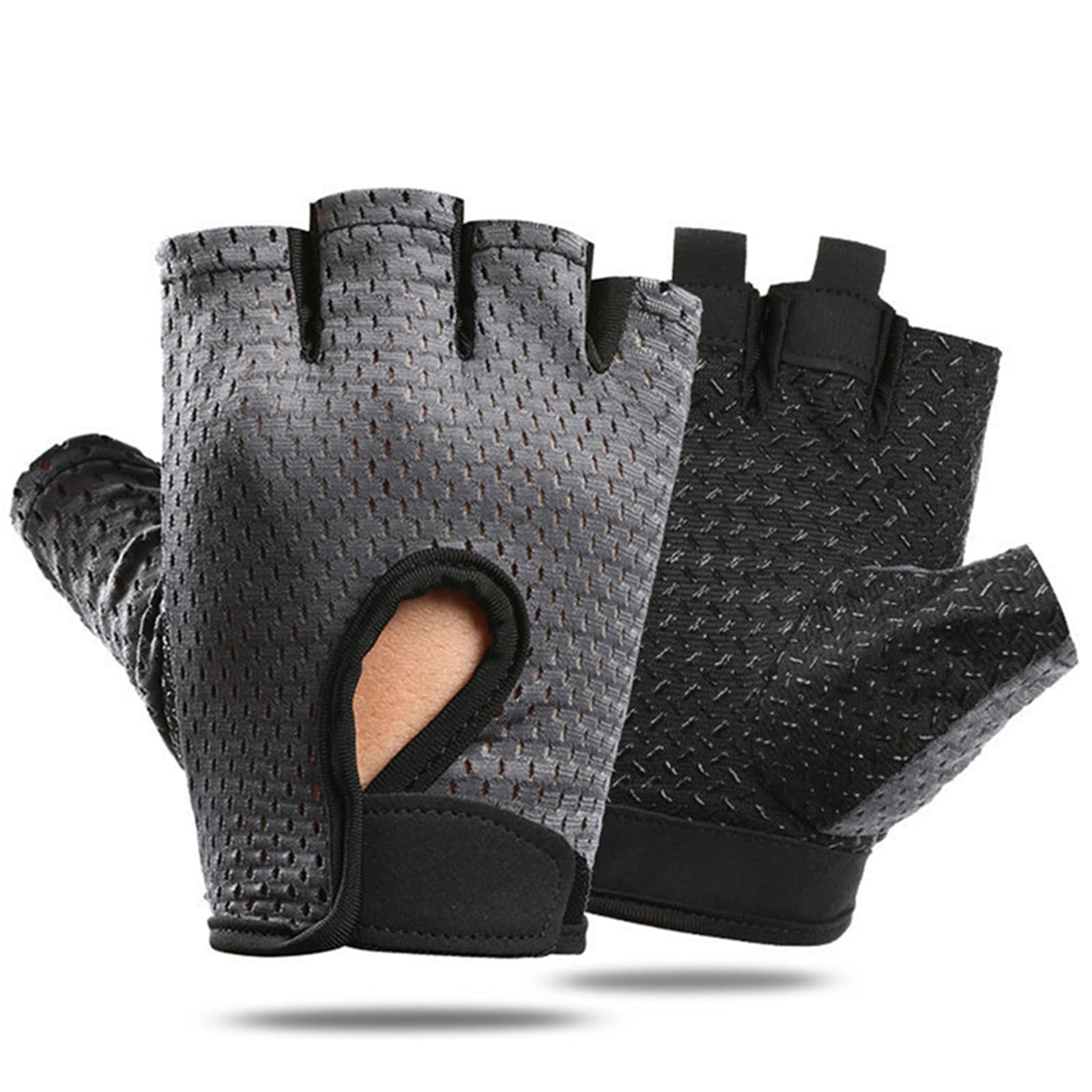 ComaisFingerless Exercise Gloves for Women, Summer Thin Mesh Style Elastic Ice Silk Non-slip Outdoor Cycling Gym Workout Fitness Training Gloves (Grey)