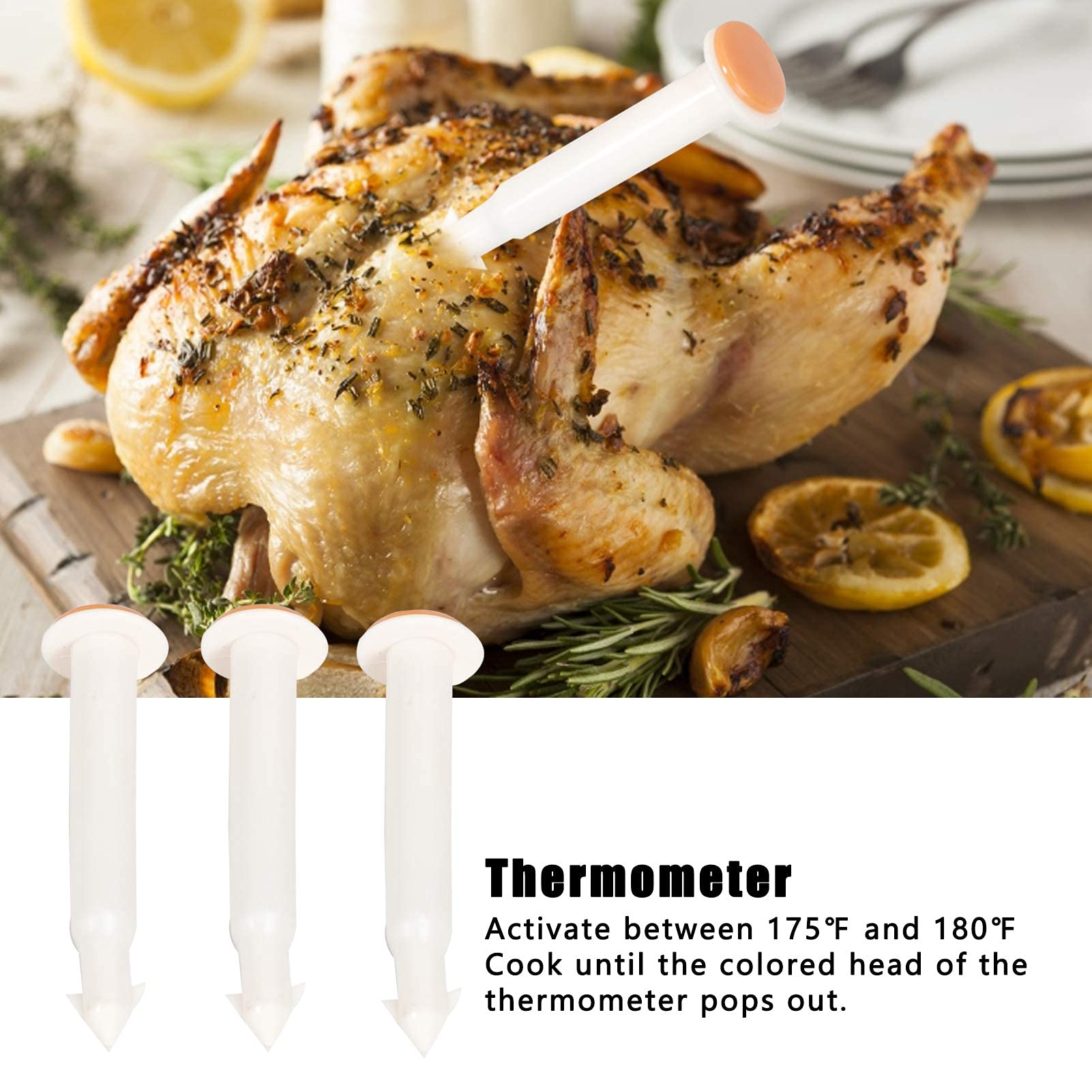 BORDSTRACT 20Pcs Poultry Thermometer, 1.8in Plastic Disposable Temperature Meter, Roasted Chicken Temperature Meter Set for Oven Cooking Poultry Turkey Chicken Meat Beef