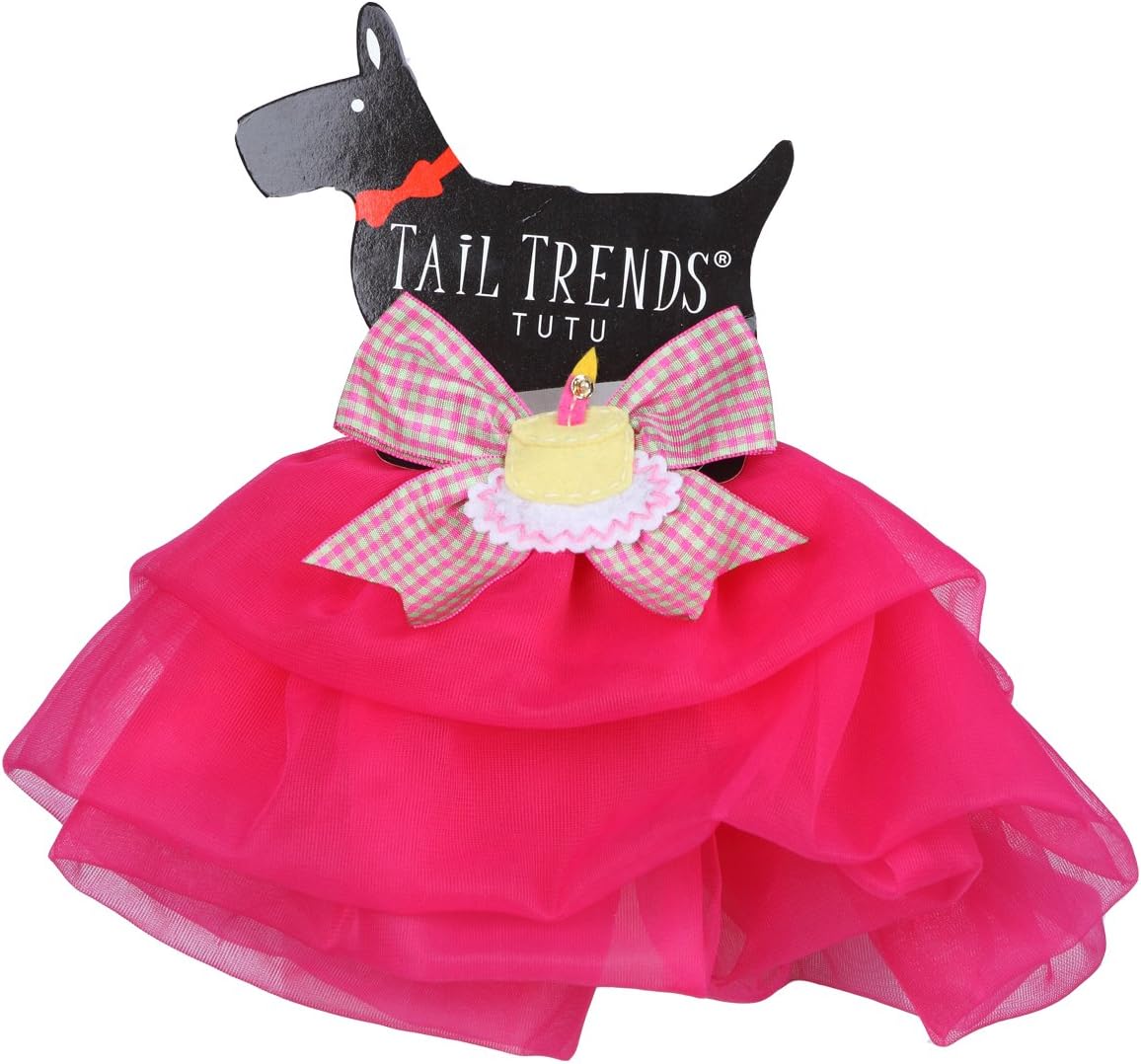 Tail Trends Happy Birthday Dog Tutu with Fuchsia Polyester Mesh, fits most small to medium sized dogs, S