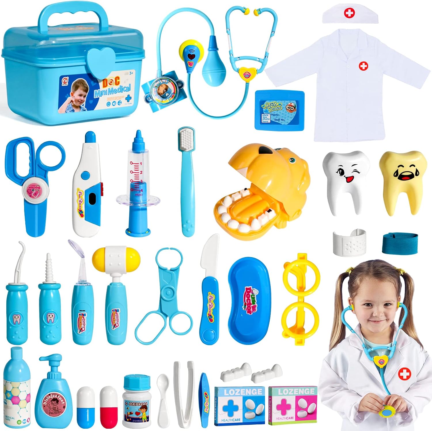 jerryvon Doctor Kit for Kids Toddlers Boys Girls Toys,32 Pcs Dress Up Pretend Play Dentist Medical Kit Kids Doctor Playset with Stethoscope Costume Gifts Educactional Toys for 3 4 5 Year Old Boys Girl
