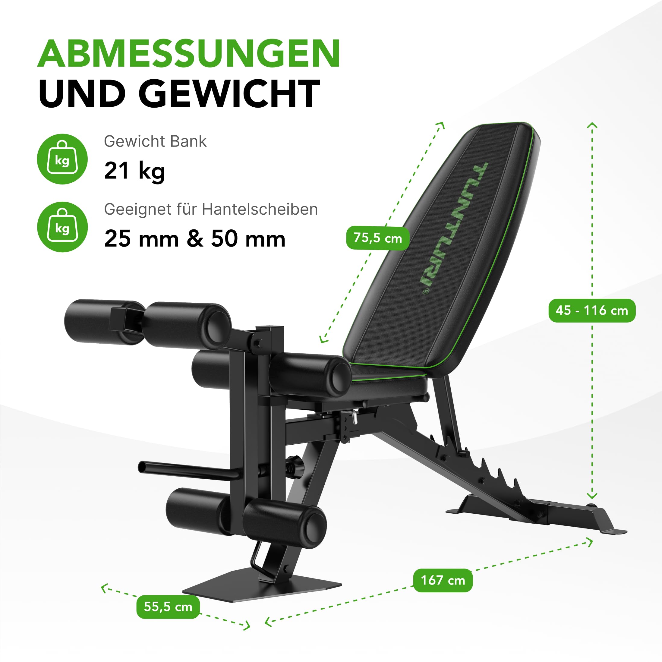 Tunturi UB60 Verstellbare Hantelbank / Trainingsbank / Schrägbank / Utility Bench mit beinhalterung