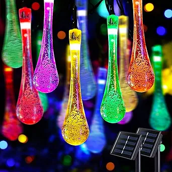 JMEXSUSS 2 Pack Solar String Lights Outdoor Waterproof, Total 41.6FT 60 LED Teardrop Water Drop Solar Light, Multi Colored Christmas Lights for Garden Patio Yard Tree Party Christmas Decorations
