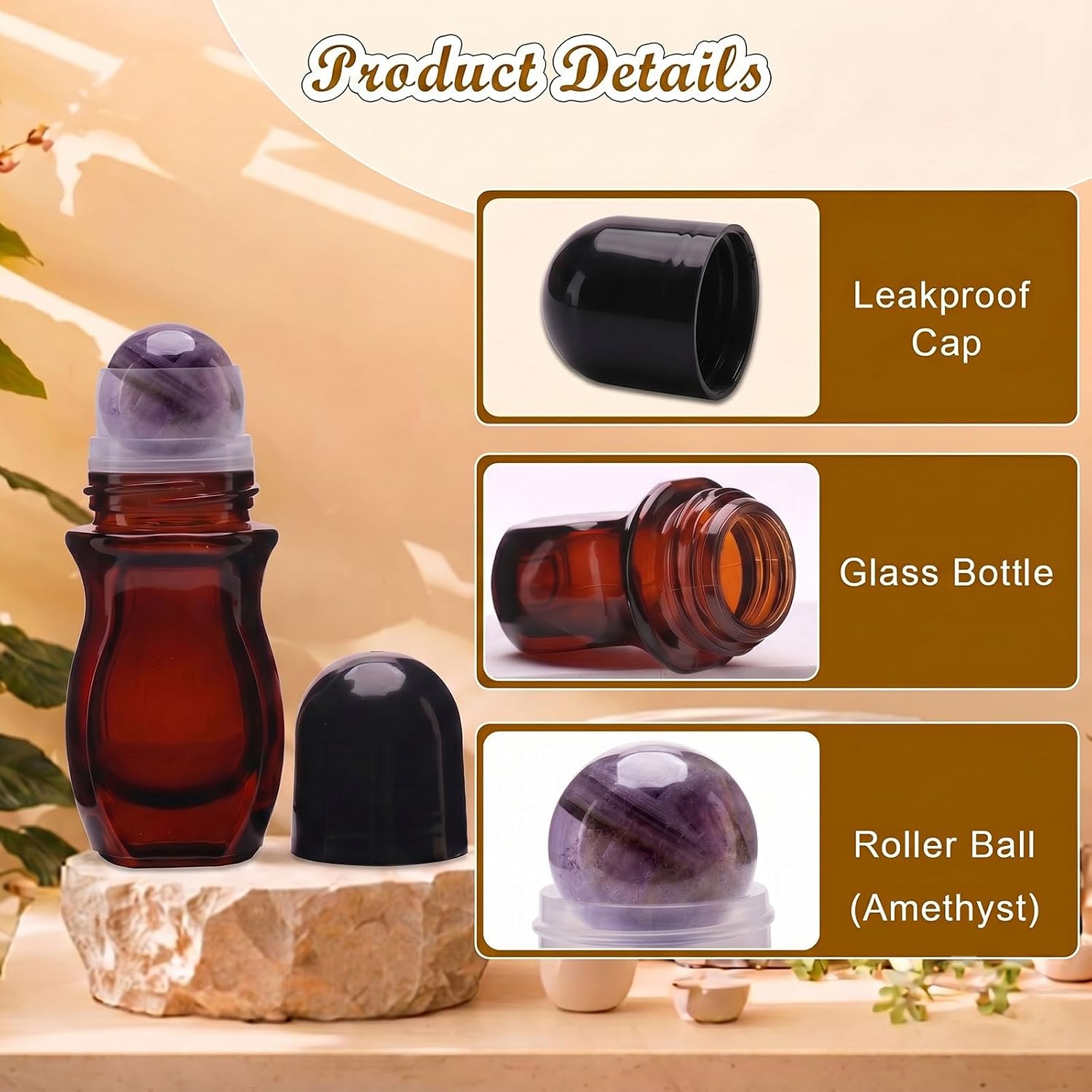 1 oz Purple Quartz Roller Glass Bottles,Refillable Roll On Container