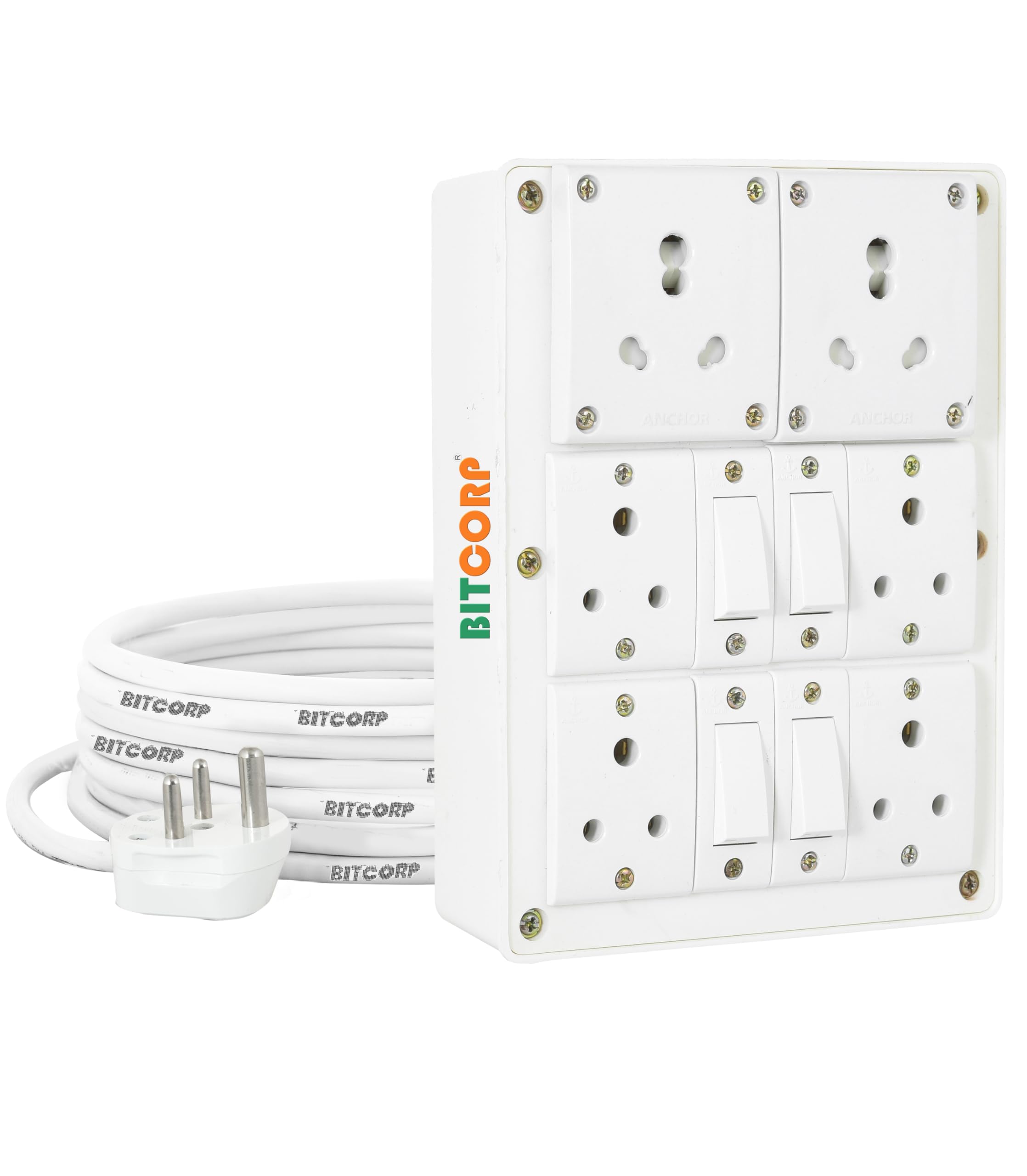 Bitcorp Extension Cord 6 Socket 4 Switch, 6A 16A 2000W Heavy Duty Power Strip, Surge Protected 3 Meter Wire for Home, Office, Electric Vehicle Charging, TV, Fridge, Cooler, PC (White) 220V-image-32