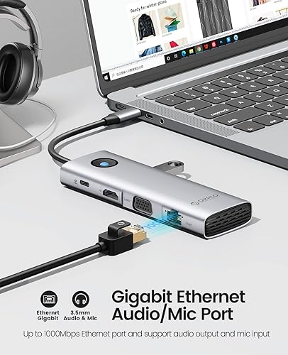 Miniatura 7 de ORICO - Estación de acoplamiento USB C con monitor doble, estación de acoplamiento para laptop 10 en 1 con HDMI 4K, VGA, 3 puertos USB, PD 100W, SD