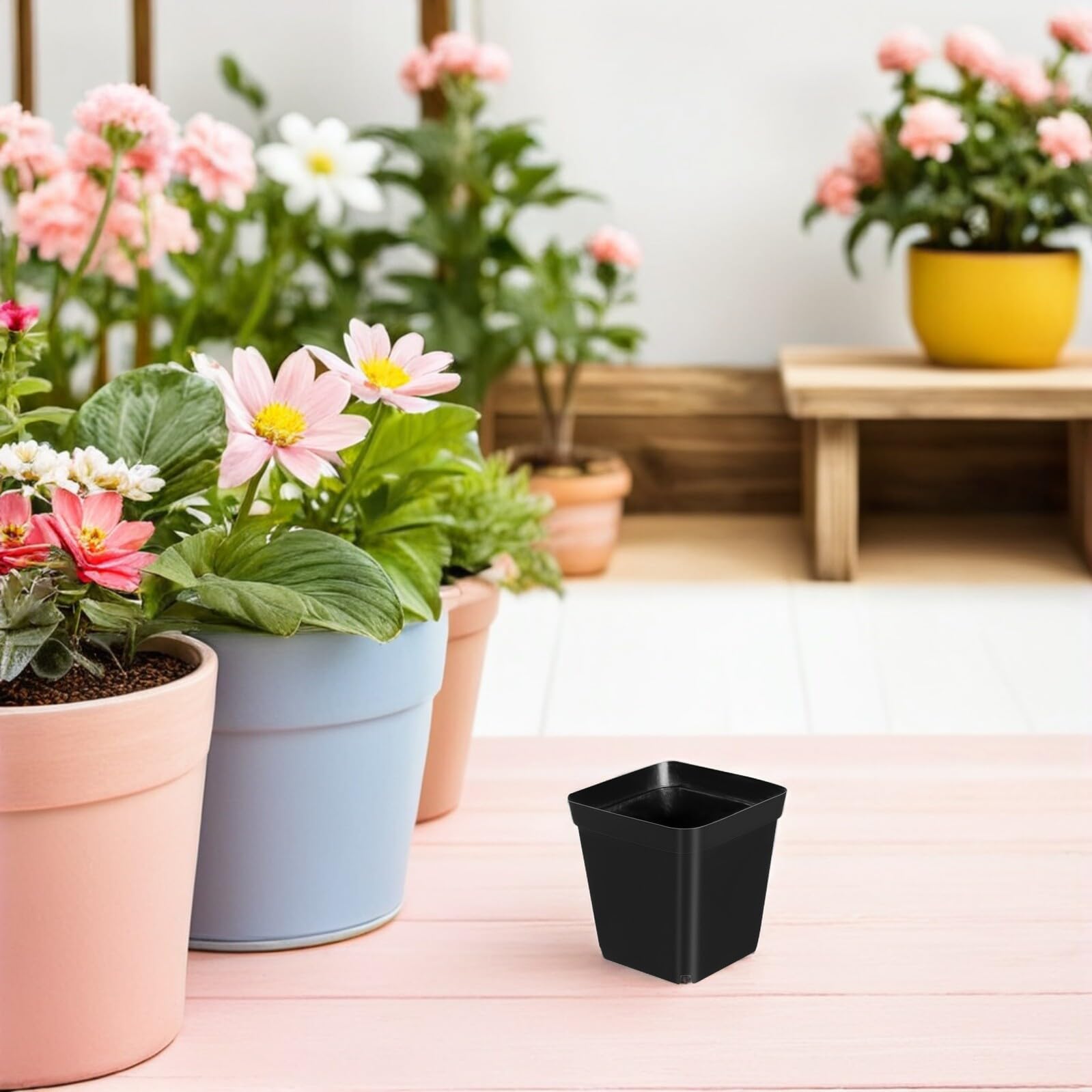 100 Pots Plastique de Pièces Noirs Pépinière Carrés pour Plantes
