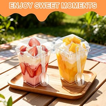 5oz Plastic Dessert Cups with Lids and Spoons, Clear, 20 Pack